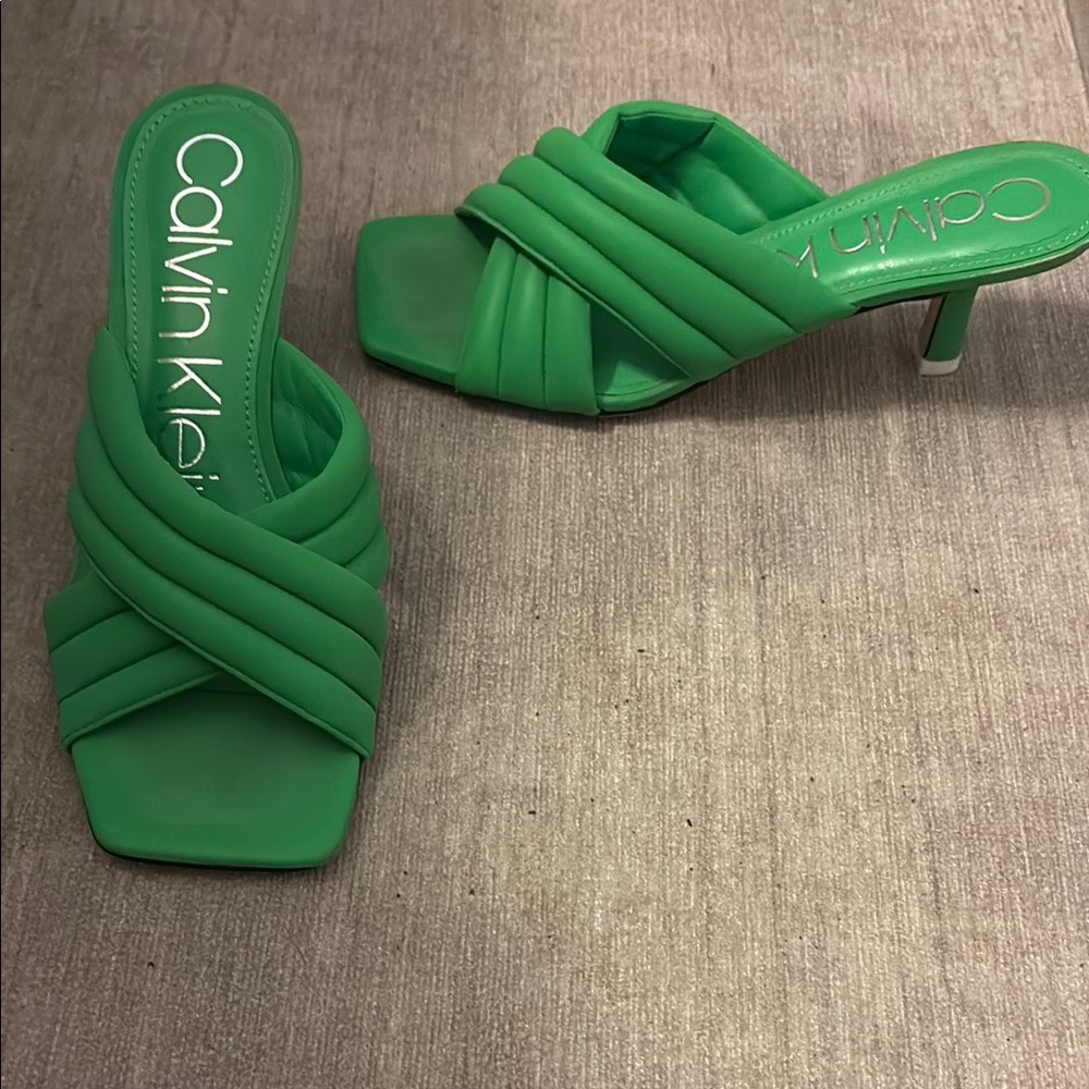 Calvin Klein Green Heeled Mules with Crisscross Straps